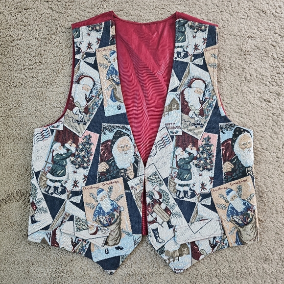80's Vintage Santa Christmas Retro Needlepoint Tapestry Vest - Picture 1 of 9